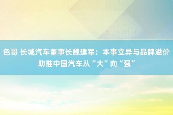 色哥 长城汽车董事长魏建军：本事立异与品牌溢价助推中国汽车从“大”向“强”