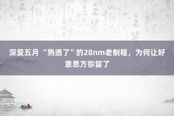 深爱五月 “熟透了”的28nm老制程，为何让好意思方弥留了