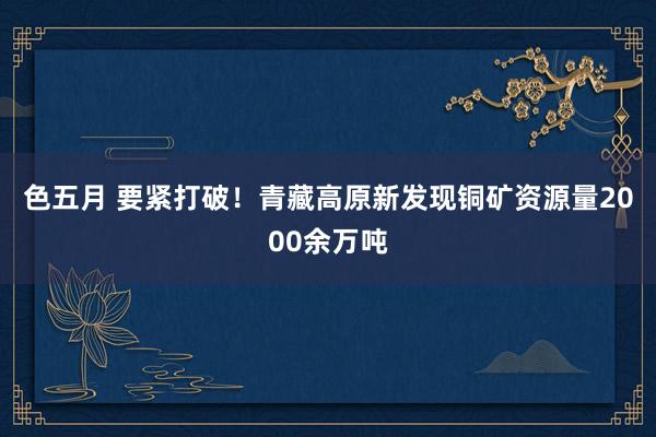 色五月 要紧打破！青藏高原新发现铜矿资源量2000余万吨