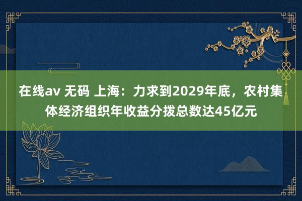 在线av 无码 上海：力求到2029年底，农村集体经济组织年收益分拨总数达45亿元